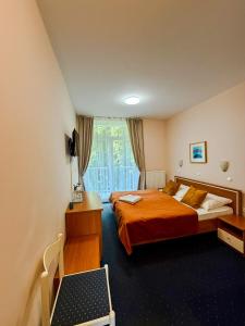 a hotel room with a bed and a window at Hotel Imperium in Moravske-Toplice