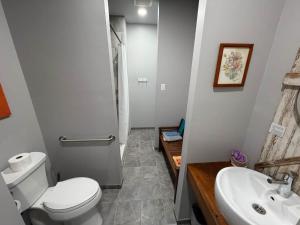 a bathroom with a white toilet and a sink at Germantown Inn & Lounge in Hermann