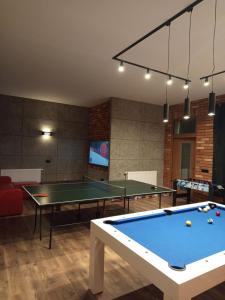 a room with a pool table and a tv at Agroturystyka W kurniku z jacuzzy in Lubań