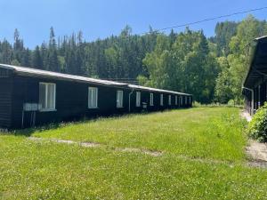 a row of train cars parked next to a field at Wellness & Nature Hostel in Pirkenhammer