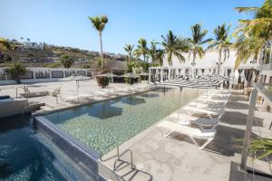 a large swimming pool with lounge chairs and palm trees at Marinaterra Hotel & Spa in San Carlos