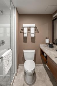 a bathroom with a toilet and a shower and a sink at Distrikt Hotel New York City, Tapestry Collection by Hilton in New York +23 photos