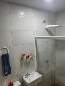 a bathroom with a sink and a toilet and a shower at Flat Yellowtuna in Fernando de Noronha