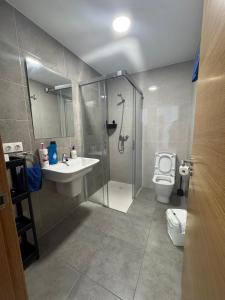 a bathroom with a shower and a sink and a toilet at LUGO Stay in Lugo +16 photos