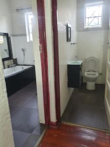 a bathroom with a toilet and a sink and a tub at Ludinz Self Catering Accommodation Bellville in Avondale