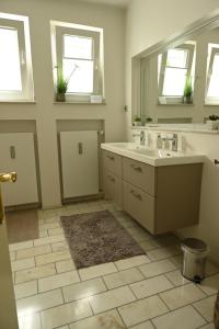a bathroom with a sink and a mirror at Villa Hortensie in Aachen +47 photos