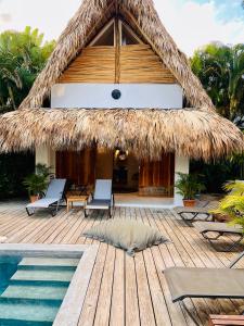 a house with a thatched roof and a swimming pool at Leeloo Boutique Hotel in Las Terrenas +76 photos