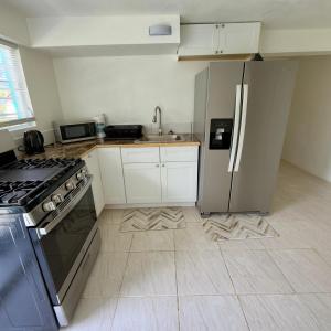 a kitchen with a stainless steel refrigerator and a stove at Hector residence in Saint Johnʼs +13 photos