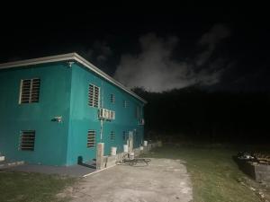 a blue building at night with a dark sky at Hector residence in Saint Johnʼs