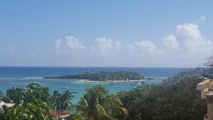 a view of an island with boats in the water at Beau studio au coeur du Gosier in Le Gosier