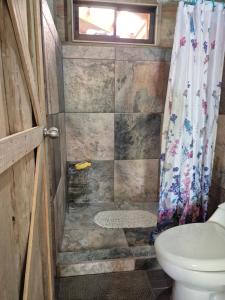 a bathroom with a toilet and a shower at Cabañas Bambú Pérez Zeledón in San Isidro de El General +22 photos