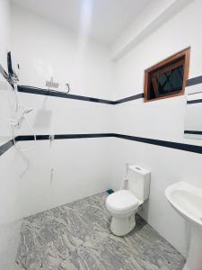 a white bathroom with a toilet and a sink at Heaven inn Hotel, Digana in Digana