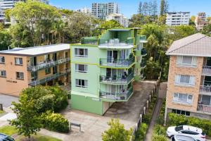an aerial view of a building in a city at Seychelle unit 5 Kings Beach in Caloundra