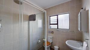 a bathroom with a toilet and a sink and a window at The Dock in Clarens +17 photos