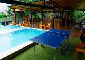 a blue ping pong table next to a swimming pool at Hostal Sierra Minca in Minca +20 photos