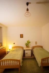 a bedroom with two beds and a lamp at Lumiere Studio 2 in Sfântu-Gheorghe