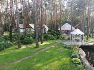 an aerial view of a house in the woods at Przystanek Zofiówka in Tuszyn +20 photos