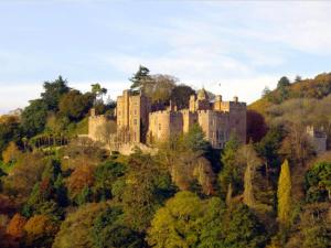 a castle on top of a hill with trees at The Apple Press in Williton