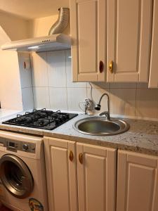 a kitchen with a sink and a stove at Casa Boitor in Jidvei +8 photos