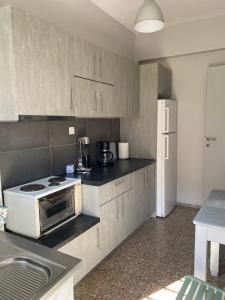 a kitchen with a microwave and a stove in it at Studio Mytzela in Amaliapoli +8 photos