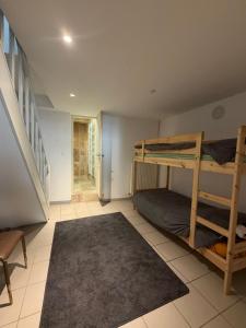 a room with a bunk bed and a staircase at La Baraque de Beauval in Saint-Aignan +4 photos