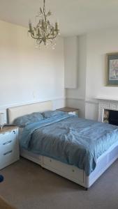 a bedroom with a bed and a chandelier at Caterine lodge in Whetstone