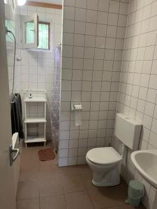 a bathroom with a toilet and a sink at Dömös Danu Kemping in Dömös