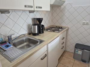 a small kitchen with a sink and a stove at Feriengarten Dahme W 22 in Dahme +4 photos