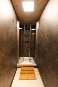 a bathroom with a shower with a walk in shower at Bullhead House in Warmensteinach