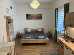 a bedroom with a bed in a room at Holling apartman in Fertőboz