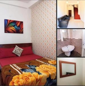 a collage of photos of a room with a bed and a bathroom at Ivery guest house in Pattipola