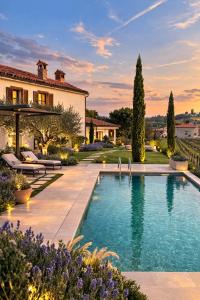 a villa with a swimming pool in a yard at Peterc Vineyard Estate in Kojsko