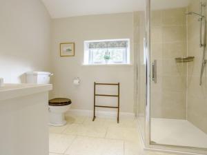 a bathroom with a shower and a toilet and a window at 5 Bed in Wincanton oc-79062 in Hilton