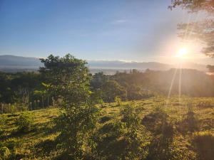 a view of the sun rising over a field at Ararat Eco Farm in Coto Brus