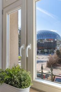 an open window with a view of a stadium at PropertiesForYou in Bielsko-Biała