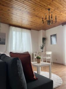 a living room with a couch and a table at Flo und Vanessas Ferienwohnungen in Stubenberg +6 photos