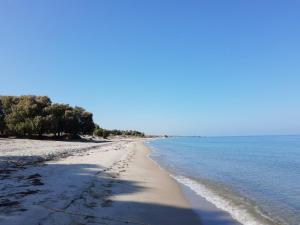 a beach with footprints in the sand and water at Evita Flamingo in Kos +2 photos
