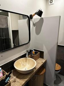 a bathroom with a sink and a mirror at Charmant loft industriel de 40m2 in Aubignan