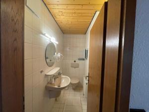 a bathroom with a sink and a toilet at Appartement an der Steinach in Nagold