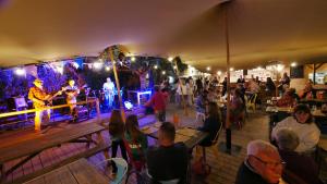 a crowd of people watching a band playing at a concert at Glamping Saint Germain in Saint-Germain-du-Bel-Air +31 photos