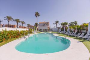 a pool at the resort with chairs and palm trees at BLUESEA Brisa Roquetas in Roquetas de Mar