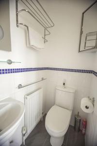 a bathroom with a white toilet and a sink at Oceanview in Woolacombe +40 photos
