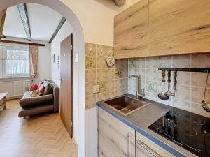 a kitchen with a sink and a couch in a room at Apartment Am Hohen Bogen-40 by Interhome in Arrach