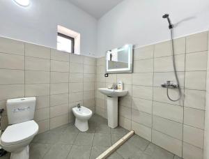 a bathroom with a toilet and a sink at ES Berat Apartments in Berat +35 photos