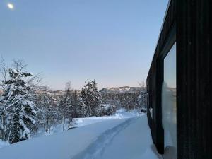 a window of a house in the snow at Mountain Cabin With Sauna At Blefjell in Lampeland