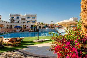 a resort with a swimming pool and some pink flowers at Hollywood Aqua Park Sharm El-Sheikh in Sharm El Sheikh