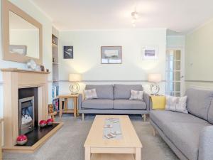 a living room with two couches and a fireplace at Orchard Mews , Barnham in Barnham