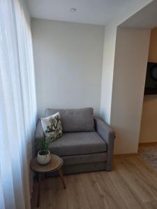 a living room with a couch and a table at Nidos centras -Taikos g in Nida