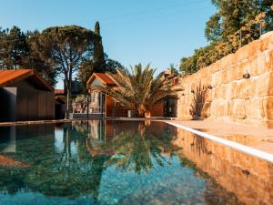 a pool of water next to a stone wall at Wine Paradise - Glamping resort in Marezige