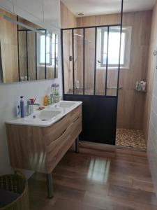 a bathroom with a sink and a shower at Golf Home in Écommoy